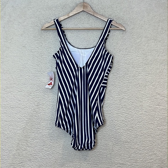 NWT Lands End Womens Tugless Tank Navy Stripes One Piece Swim Suit SIZE 4L - Picture 7 of 8